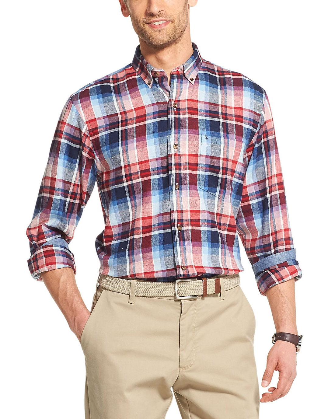 IZOD - Izod Men's Long Sleeve Plaid Flannel Shirt, Real Red, Medium ...
