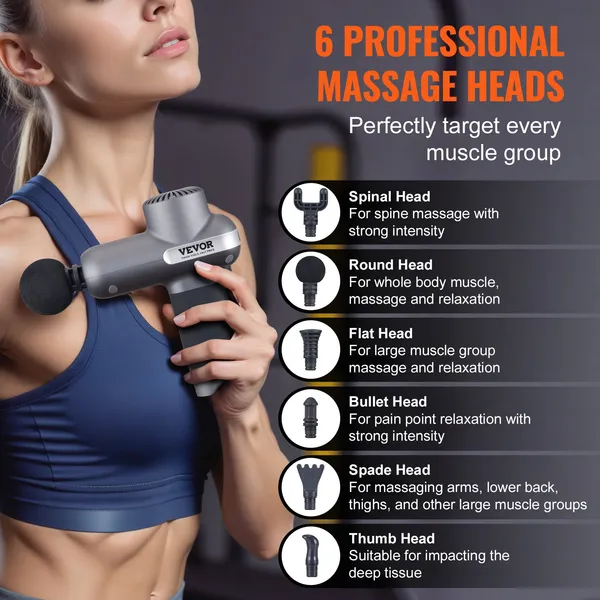 Deep Tissue Massage Gun for Athletes with 5 Speeds 6 Heads 7.4V 2500mAh Battery Handheld Percussion Muscle Massager Pain Relief Muscle Relaxation