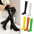 thumbnail image 2 of Jsaierl Thigh High Boots for Womens Over The Knee Patform Chunky Heel Stretch Long Fall Y2K Gogo Boots Fashion Square Toe Boots Low Block Heel Booties, 2 of 5