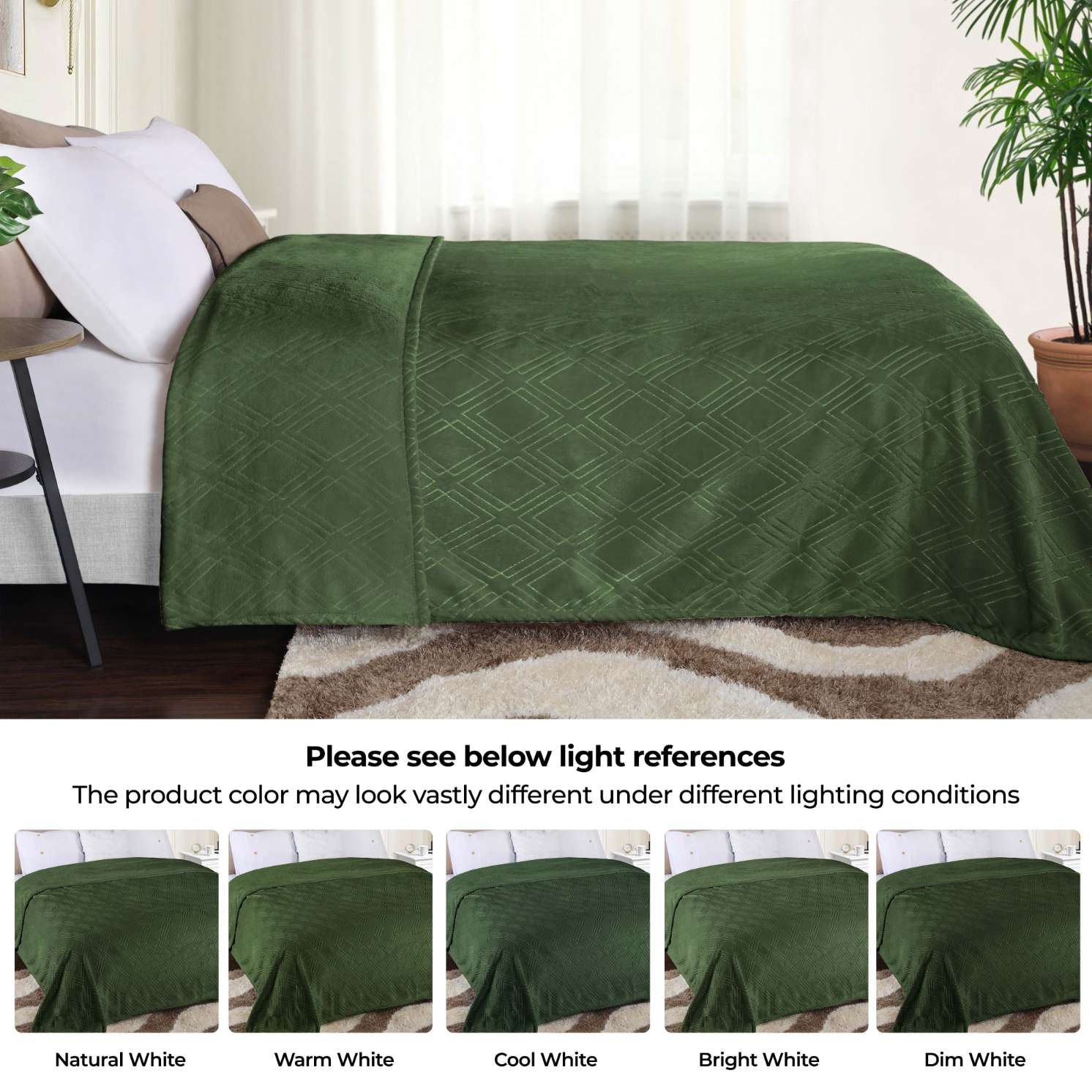 Superior Atka Fleece Diamond Blanket, 50" x 70" Soft Cozy Blankets, Throw XL Size, Green