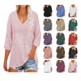 thumbnail image 1 of Meichang Womens Plus Size Tops Elbow Sleeve Summer T Shirts Notch V Neck Basic Tees Soft Loose Fit Casual Half Sleeve Tshirts T-Shirts Women Tops Under 10 Dollars, 1 of 6