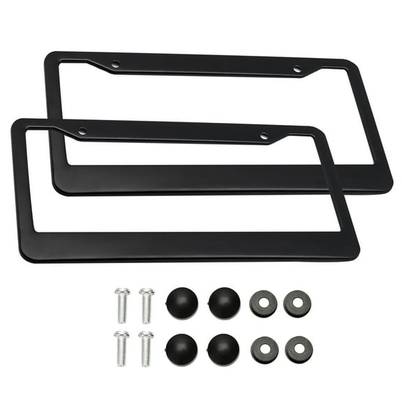 2PCS Stainless Steel Universal Durable Black Metal Automative US License Plate Frame With Screws And Caps