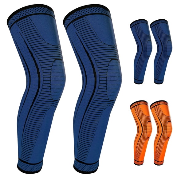 Hautllaif 2 Pack Full Leg Compression Sleeves for Men And Women Long Knee Brace Support for Basketball, Running, Workout, Cycling, Sport(BLUE,L)