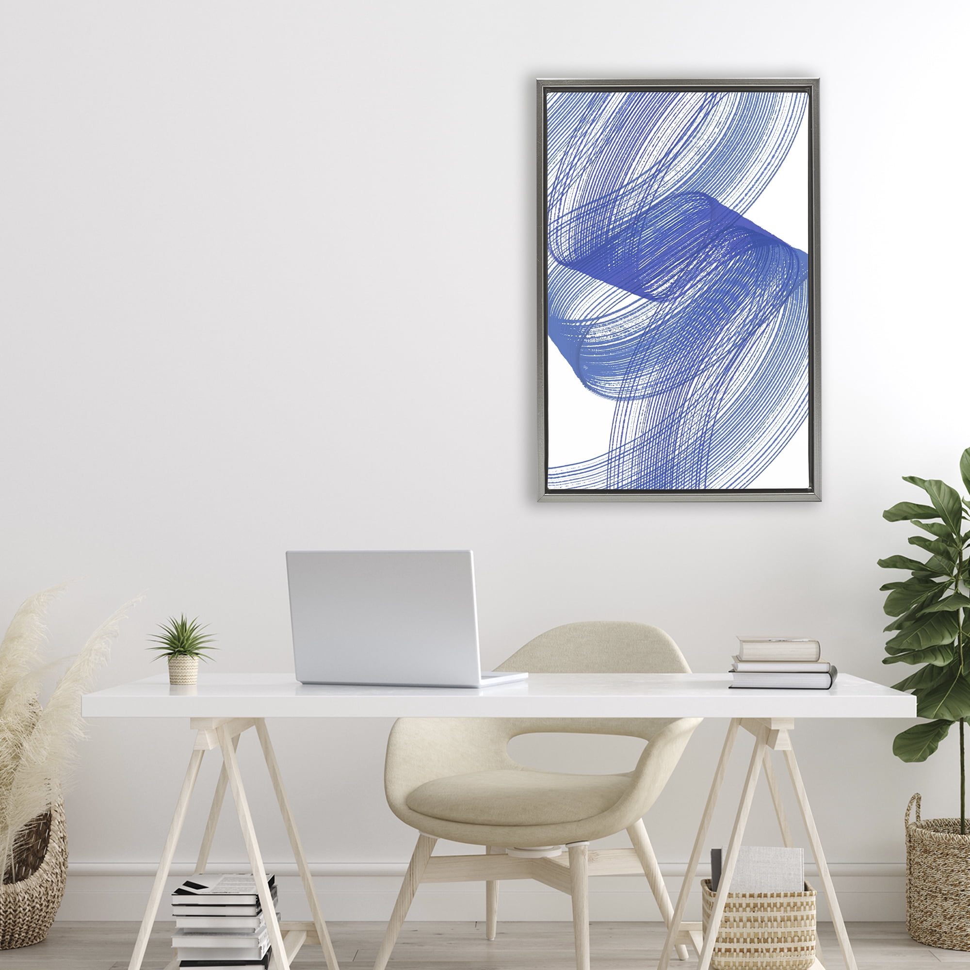 Stupell Industries Blue Lines Flowing In Motion Gray Framed Floater Canvas Wall Art, design by Martina Pavlova