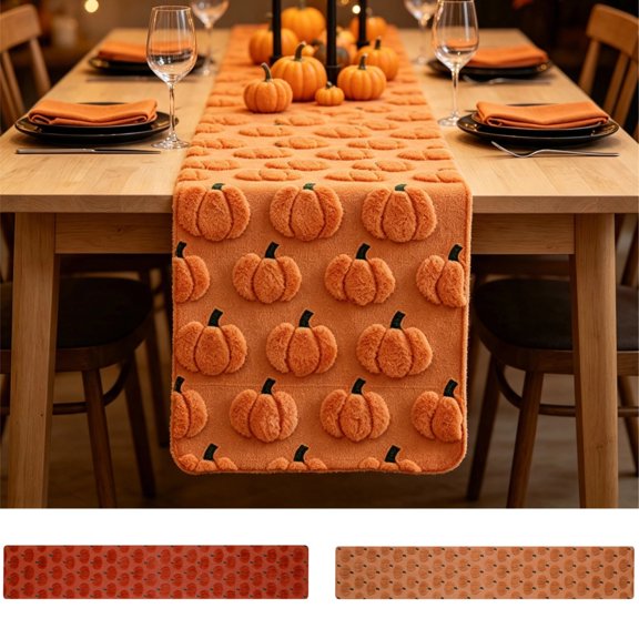 Thanksgiving Decorative Table Runner, Exquisite Embroidered Pumpkin Motif, Festive Table Banner, Elegant Dining Table Textile Ornament for Fall Harvest Holiday Home Tabletop Decoration