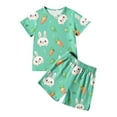 thumbnail image 1 of Tenue de Pâques pour Bébé Fille Mignonne Lapin de Pâques Col Rond T-Shirt à Manches Courtes Ensemble de Shorts Tenue d'Été, 1 of 7