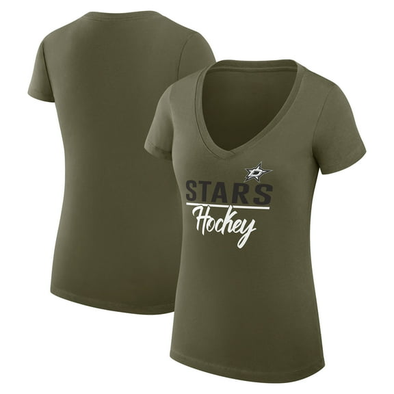 Women's G-III 4Her by Carl Banks Olive Dallas Stars Super-Slim Fit Lightweight Team Sport V-Neck T-Shirt