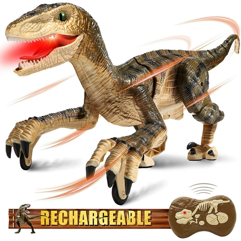 Hot Bee Remote Control Dinosaur Toys for Kid Robot Dinosaur with Light and Realistic Roaring Sound RC Velociraptor Gifts for 3 12 Years Old Boys