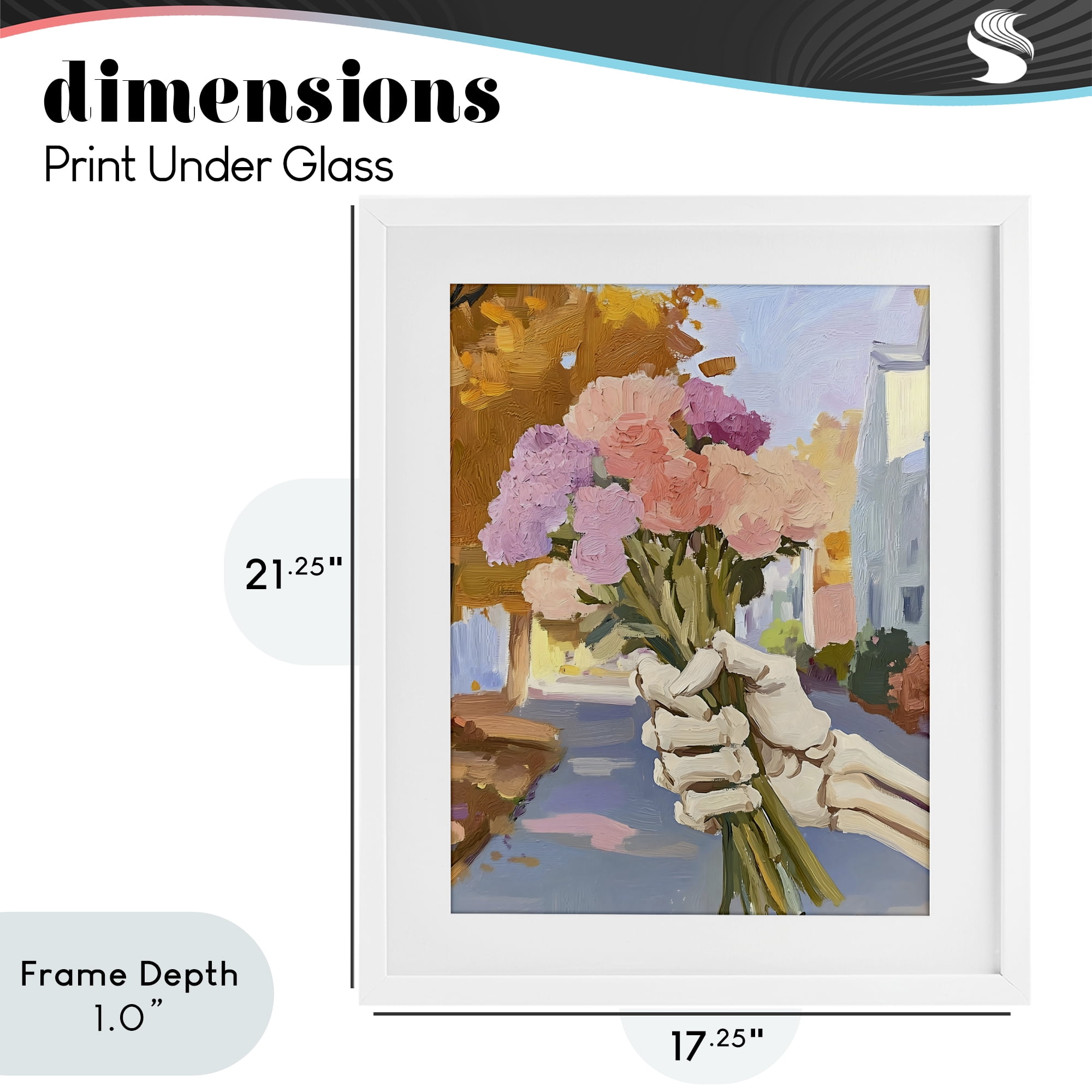 Stupell Industries Skeleton Hand Holding Flowers White Framed Print Under Glass, design by The Prints Vibe