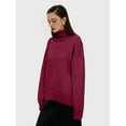 thumbnail image 3 of Women'S Sweater Fall Winter Chunky Knitted Pullover Ribbing Hem Trendy Basic Jumper Top Wine Red L, 3 of 6