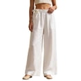 thumbnail image 2 of Linen Pants Women Spring Summer Elastic High Waist Wide Leg Loose Fit Flowy Palazzo Beach Pants Trousers, 2 of 6
