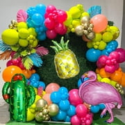 Felice Arts Tropical Flamingos MMF7Balloons Garland Kit Blue Rose Red Green Hawaii Luau Party Balloons Gold Chrome Balloons with Pineapple and Cactus for Moana Birthday Baby Shower Decorations