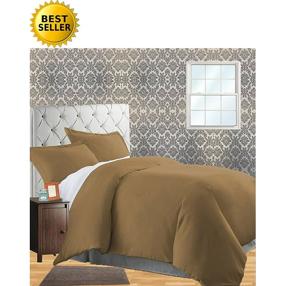 Celine Linen Wrinkle & Fade Resistant 2-Piece Duvet Set - Protects and Covers your Comforter / Duvet Insert, 1500 Series LUXURIOUS 100% HypoAllergenic - Silky Soft, Twin/Twin XL, Mocha Chocolate