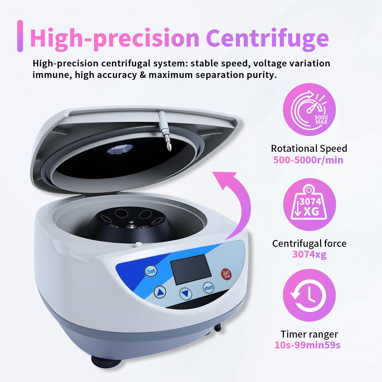 Lanfys Benchtop electric centrifuge (timer) 6 x 10/15 ml tubes High speed: 500–5000 rpm Laboratory PRP centrifuge (130 W, wide use)