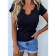 thumbnail image 4 of Womens Casual V Neck Button Down Blouses Long Sleeve Solid Color Slim Fit Knit Tunic Tops, 4 of 4