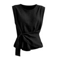 thumbnail image 5 of Arlun Womens Linen Wrap Tank Tops 2026 Ruched Tie Side Sleeveless Crew Neck Shirt Casual Summer Beach Blouse Elegant Solid Color Lightweight Comfy Going out Top 1-Black S, 5 of 5