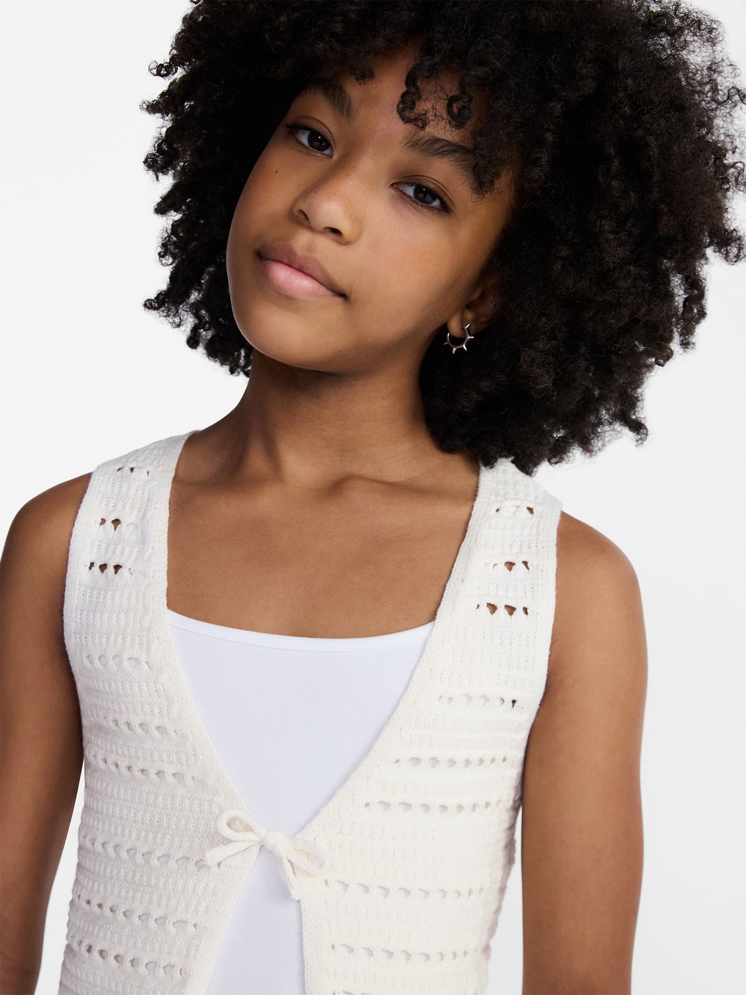 Weekend Academy Girls Crochet Tie Front Vest, Sizes 4-18