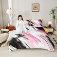 thumbnail image 4 of Manfei Modern Geometric Bedding Comforter Set,Abstract Graffiti Striped Twin Comforter Sets,Pink Black White Bedding Set For Girl Kids,Breathable Home Decor Reversible,2pcs, 4 of 8