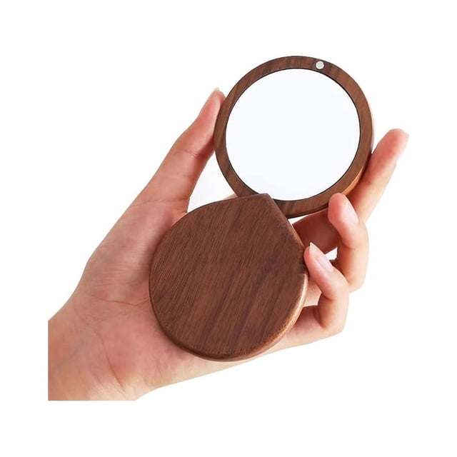 Pequeño espejo de bolsillo compacto de madera para bolso, espejo de maquillaje de viaje para mujeres