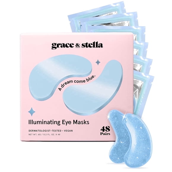 Grace & Stella Under Eye Masks, Hydrating Gel Patches for Dark Circles and Wrinkles, All Skin Types, 48 Pairs Blue