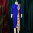thumbnail image 4 of AURA Plus Size Elegant Pencil Midi Dress High Waist Round Neck Three Quarter Sleeve Splicing African Work Dress, 4 of 9
