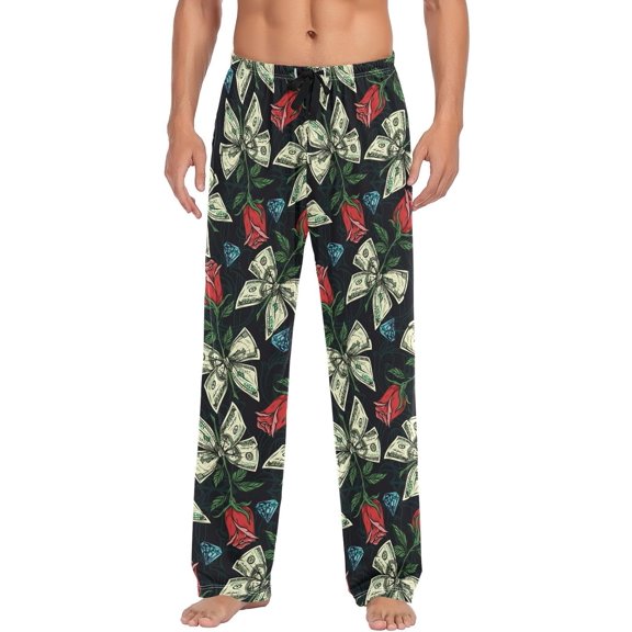 GZHJMY Men's Pajama Pants - Money Rose, Loose Thin PJs Lounge Sleep Bottoms with Pockets Drawstring, Pajama Bottoms for Home and Rest, Large