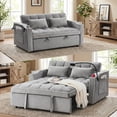 thumbnail image 2 of Xiweot 3 in 1 Convertible Futon Sofa Bed with Pull Out Couch, Sleeper Sofa with Adjustable Backrest for Living Room, Velvet Loveseat Couch with Side Pocket | Swivel Phone Stand | Cup Holder (Gray), 2 of 7