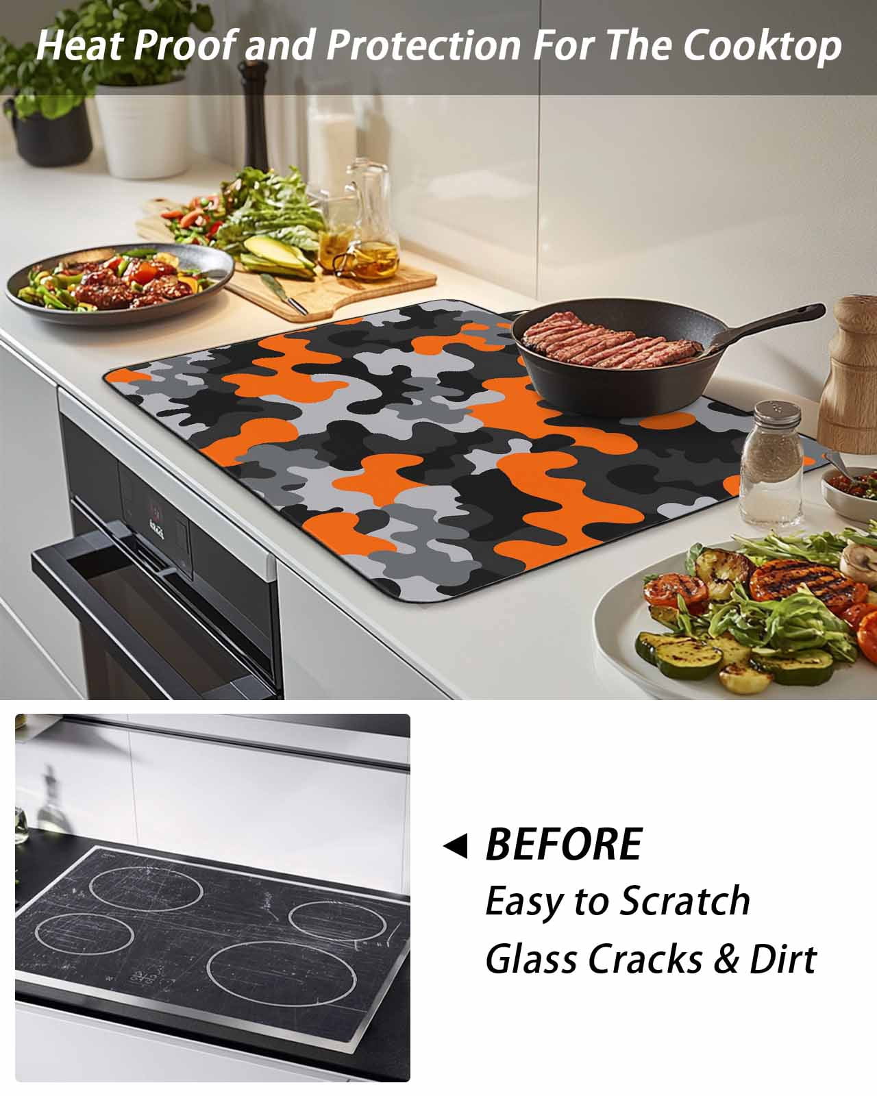 Stove Top Covers for Electric Stove, Red Black Glass Stovetop Cover Protector, Modern Grey Boho Bohemian Stained Tie Dye Induction Cooktop Protector Oven Mat for Kitchen Countertop 24"x21"