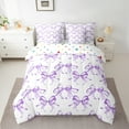 thumbnail image 3 of Manfei Lovely Bow 7 Pieces Bedding Comforter Set,Cartoon Bow Tie Full Bedding Set,White Purple Fitted Sheet Flat Sheet For Kids,Breathable Home Decor Reversible, 3 of 9