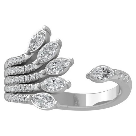 ARAIYA FINE JEWELRY 10K White Gold Round and Marquise-shape Lab Grown Diamond Wedding Band Ring (7/8 cttw, D-F Color, VS Clarity) Size 7.5