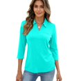 thumbnail image 5 of Delconic Women’s V Neck Three Quarter Sleeve Blouse Casual Loose Fit Collared Top with Pocket for Daily Wear Office School Turquoise M, 5 of 5