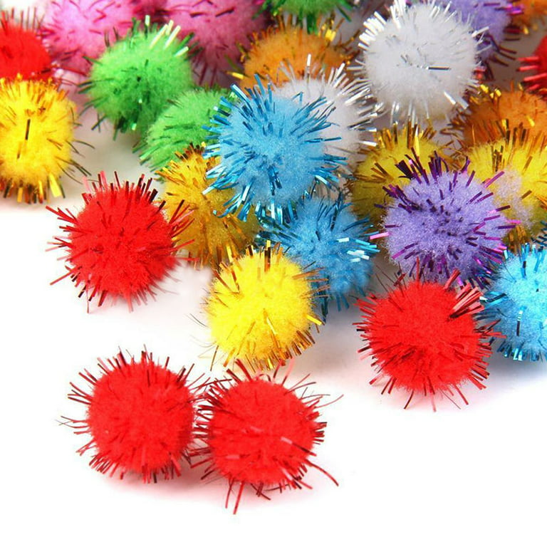 100 Pieces Arts Craft Pompoms Glitter Poms - Assorted Color (1.5cm With  Glitter Tinsel) 