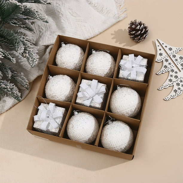 Set de adornos navideños de 9 piezas - bolas de espuma de 8 cm en rojo, blanco y rosa para decorar árbol y corona