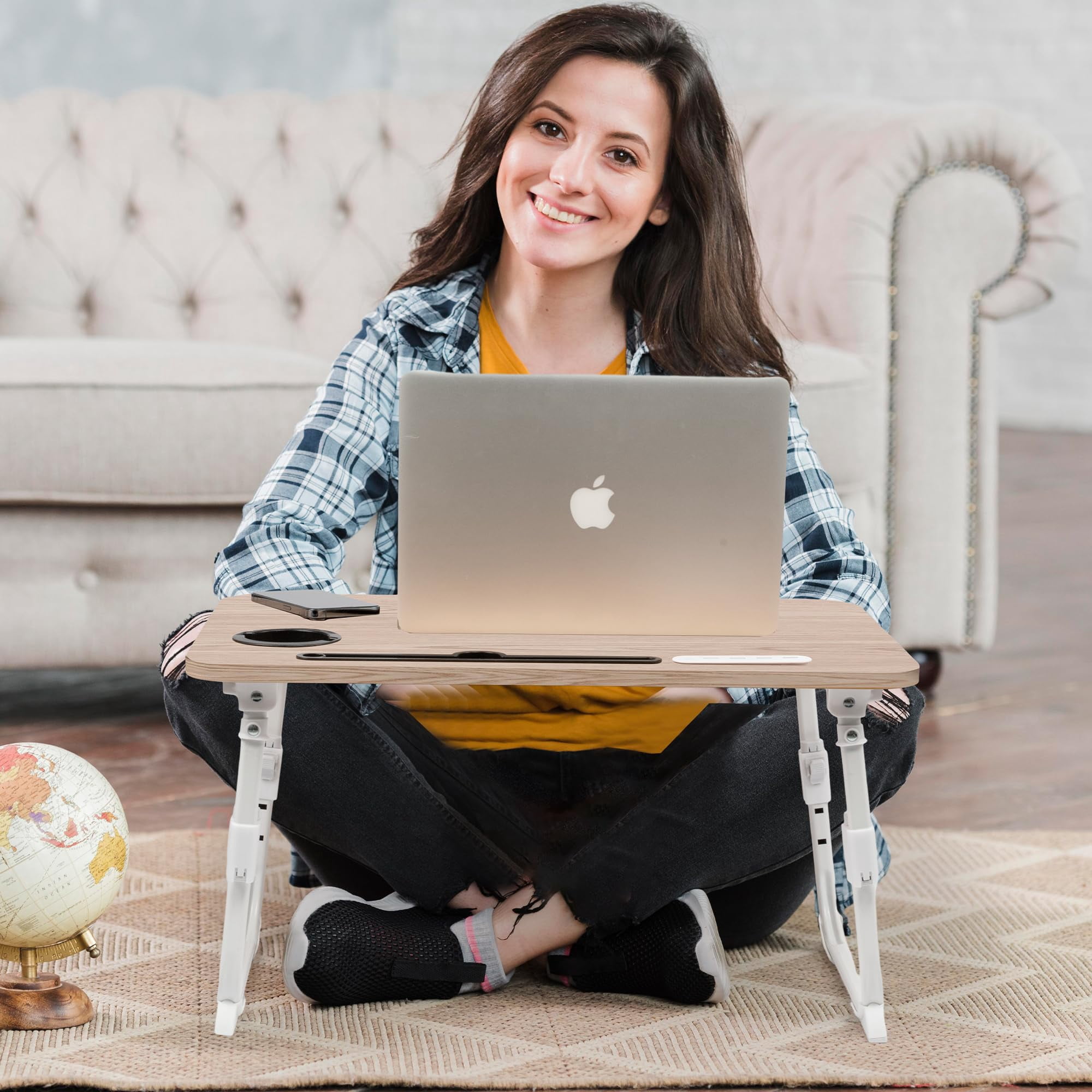Laptop Desk For Bed Height Adjustable  Lap Table With Usb/storage Drawer/cup Holder/tablet Stand/book Shelf Foldable Breakfast Tray Portable Reading Writing Sofa & Floor Glacier