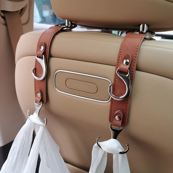LAMIRO Car Purse Hook for Men Women - Upgraded 3 in 1 Stronger Superior Leather Car Purse Holder Vehicle Seat Headrest Hanger Hooks for Grocery Bag Coats Umbrellas Car Hooks Car Accessories Interior