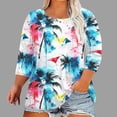 thumbnail image 2 of QETYUW Womens Hawaiian Shirt Plus Size 3/4 Sleeve Shirts Crew Neck Loose Fit T-Shirts Graphic Tees Spring Summer Tops, 2 of 5