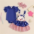 thumbnail image 2 of Bovxnpu Girls Boys Outfits Set Kids Short Sleeve Crewneck Romper Print Suspender Skirt 3Pc with Headband Set, 2 of 7