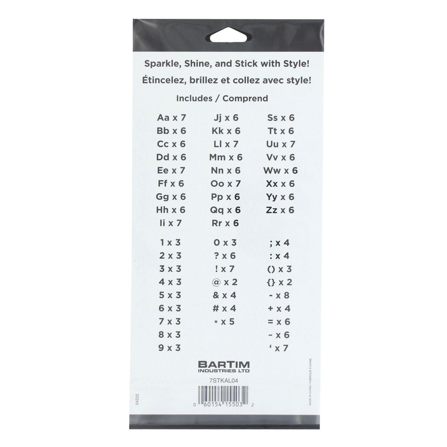 CRAFTY & CO. autocollants d'alphabet, paillettes, décoratifs, 518 pièces, bricolage, artisanat ALPHA STKR 518PC COL