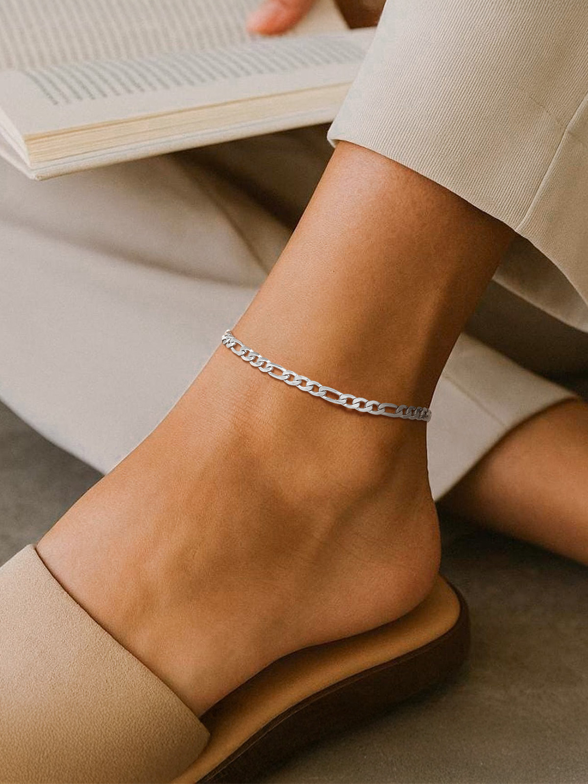 FindChic Silver Figaro Anklet for Women, Stainless Steel photo 3