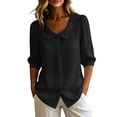 thumbnail image 3 of VBVC Women's Peter Pan Collar Top,Button Down 3/4 Puff Sleeve Shirt for Women,Ladies Lightweight Office Workwear Blouse,Black,S-2XL, 3 of 10