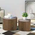 thumbnail image 5 of Williamspace Round Coffee Table Set of 2, Nesting Table Set Side End Table for Living Room,Walnut, 5 of 7