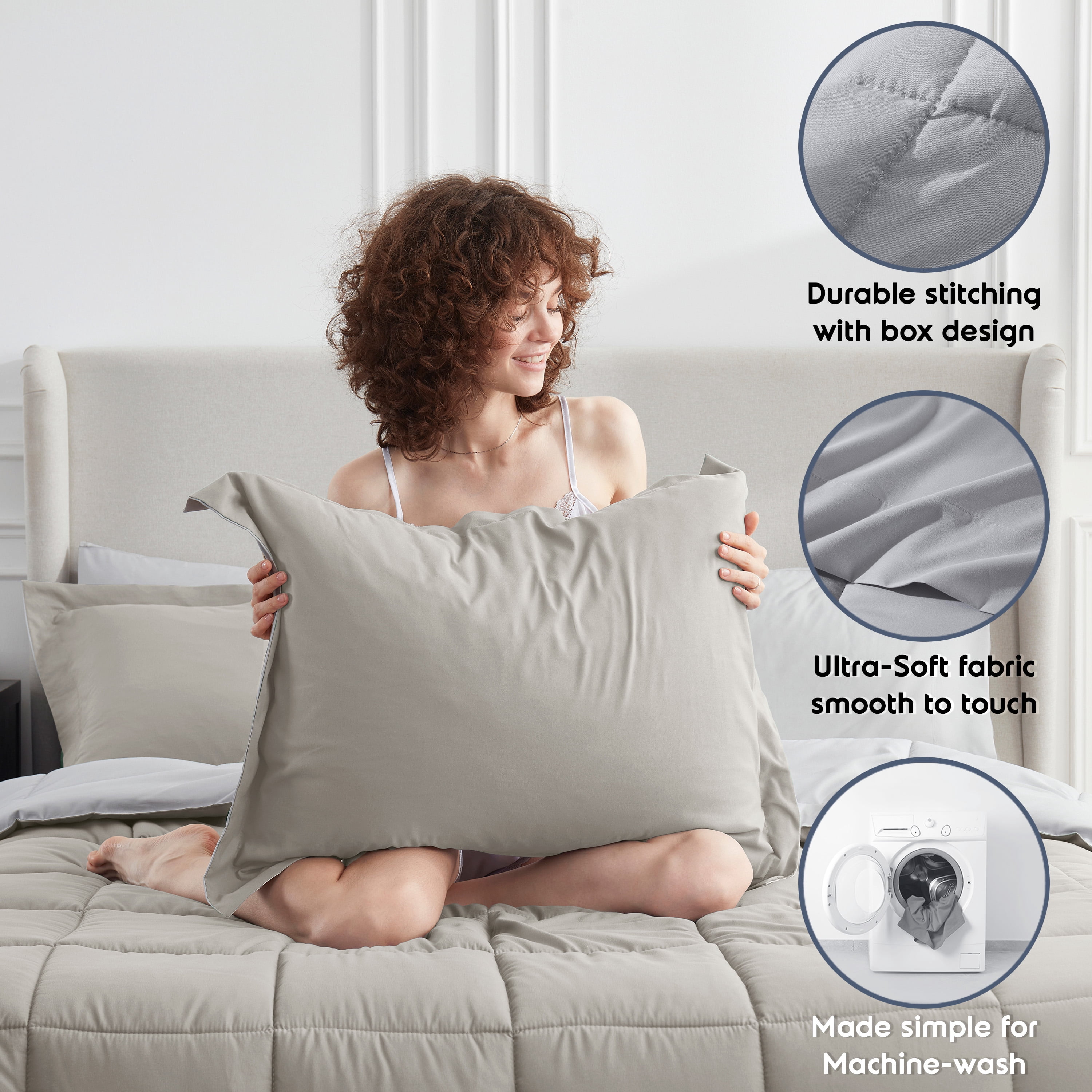 LammaLoe Full-Size Comforter Set, With Sheets, Reversible Bed In A Bag 7 Piece, Bedding Set, Linen
