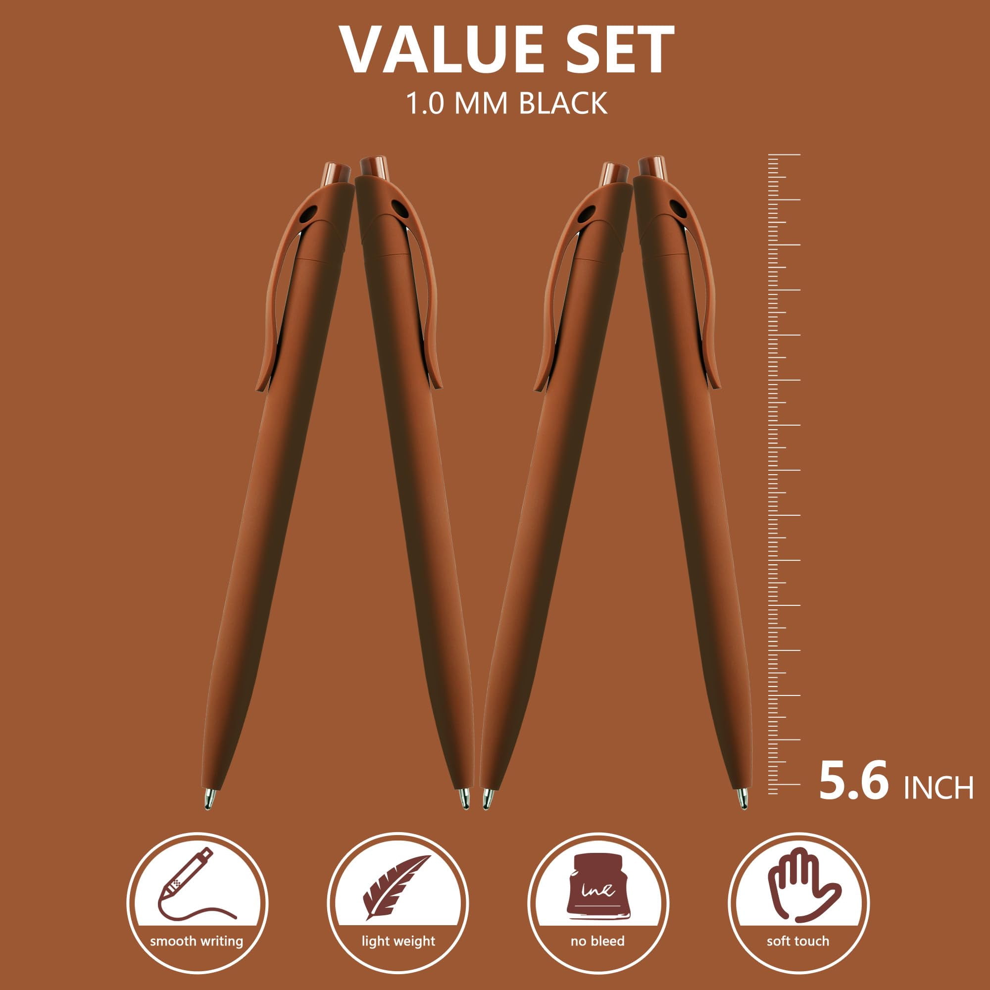 100 Pack No Bleed Brown Click Pens  Wholesale Retractable Ballpoint Medium Point Smooth Ink 1.0mm Black