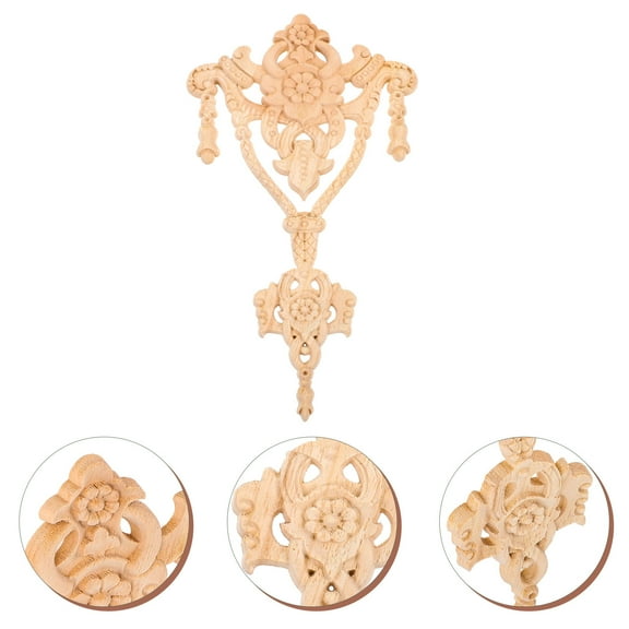 PENIKOKO 1Set Khaki Wood Applique for Furniture Decorative Onlay 11.9x5.5x0.3in