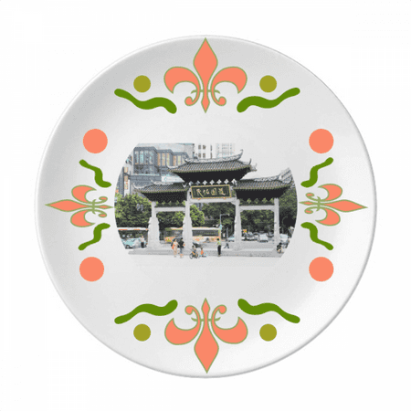 

Chinese Traditional Architecture Photography Flower Ceramics Plate Tableware Dinner Dish