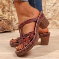 thumbnail image 2 of Heels for Women Cutout Retro Pattern Orthopedic Sandals Open Toe Chunky Heeled Slides Casual Slip on Summer Dress Shoes Red Size 9, 2 of 7