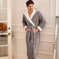 thumbnail image 4 of GFDYREE Men's Warm Fleece Robe with Hood, Plaid Big and Tall Bathrobe, 4 of 7