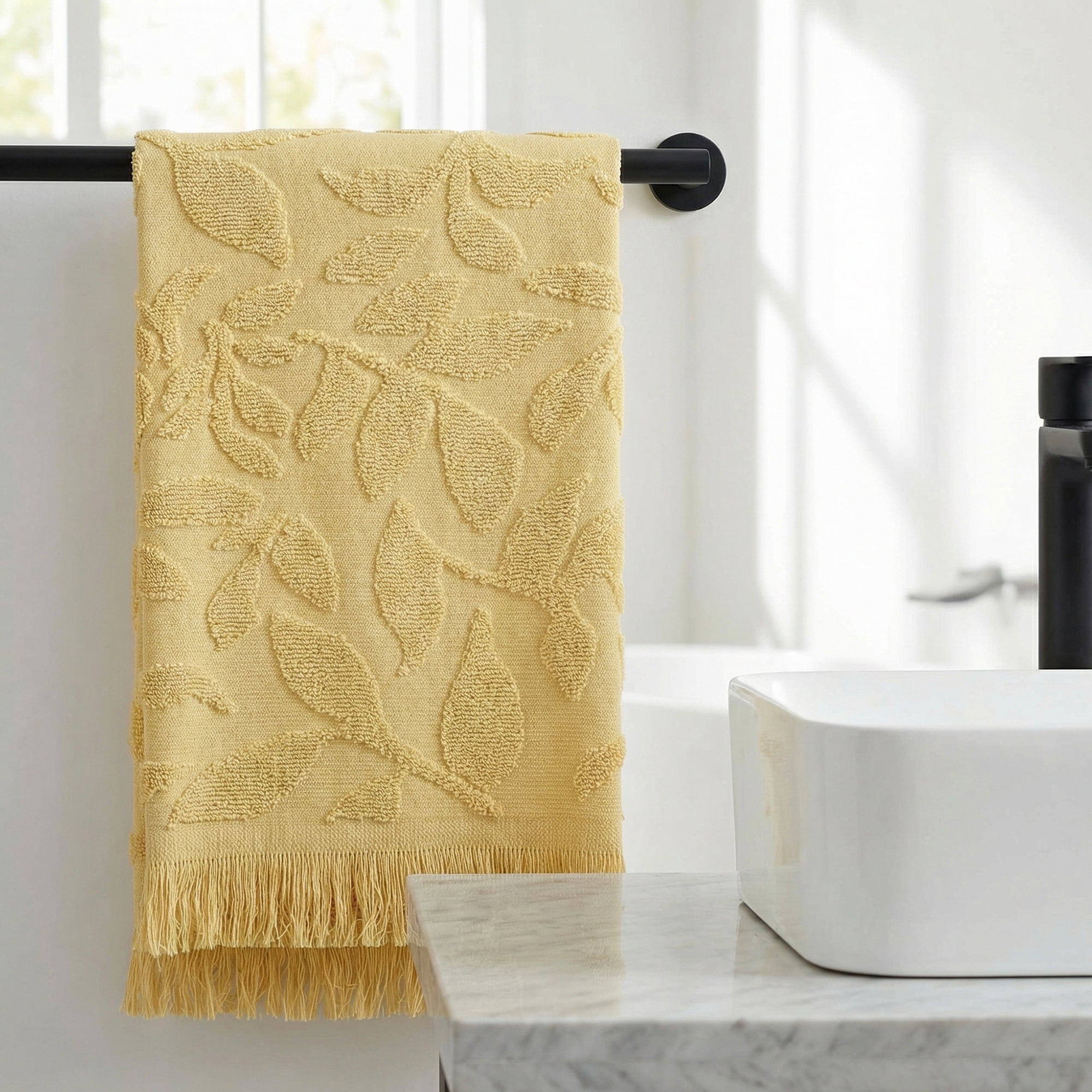 REGALWOVEN Jacquard Pattern Boho Decorative Hand Towels, Cotton Turkish Absorbent Soft Hand Towel for Bathroom, Kitchen, Hotel, Spa Yellow 1-Piece