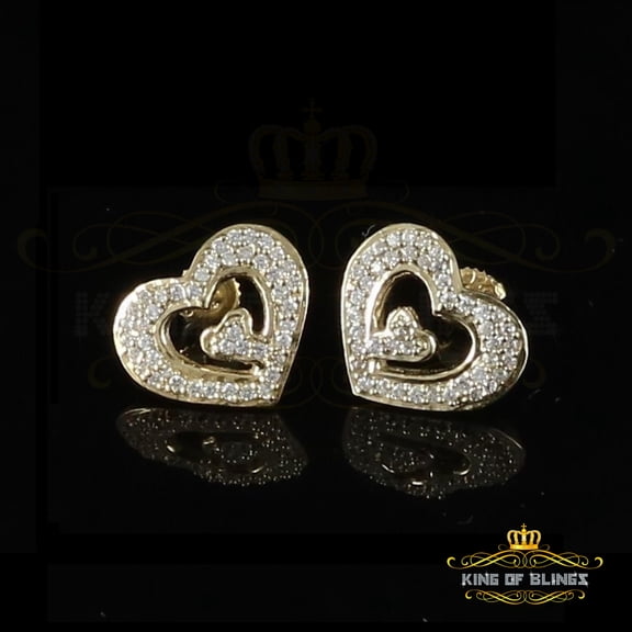 King of Bling's 1.26ct Cubic Zirconia 925 Yellow Sterling Silver Women's Hip Hop Heart Earrings