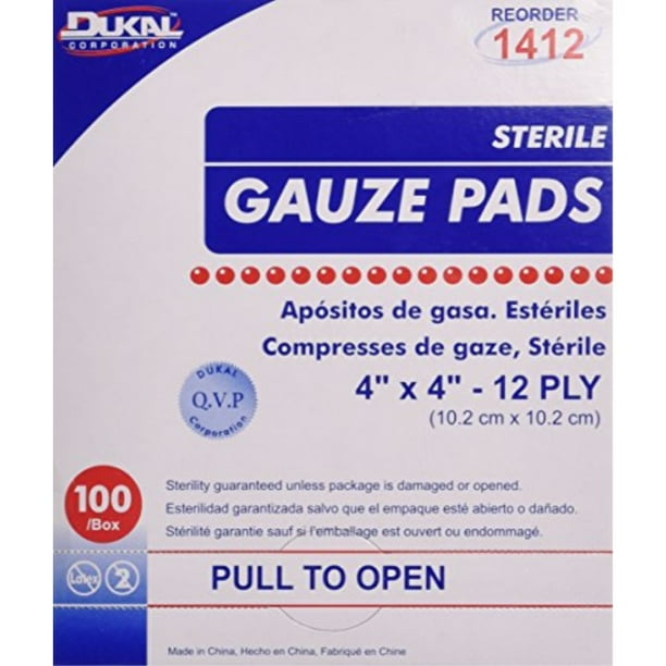 dkl1412 dukal sterile gauze pad, 4x4, 12 ply
